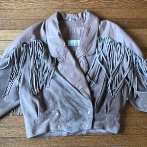 80’s Vintage leather suede fringe jacket size medium Sloan Peterson style tan